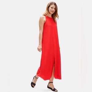 NWT Eileen Fisher Tencel & Viscose Crepe Front Slit Maxi Dress